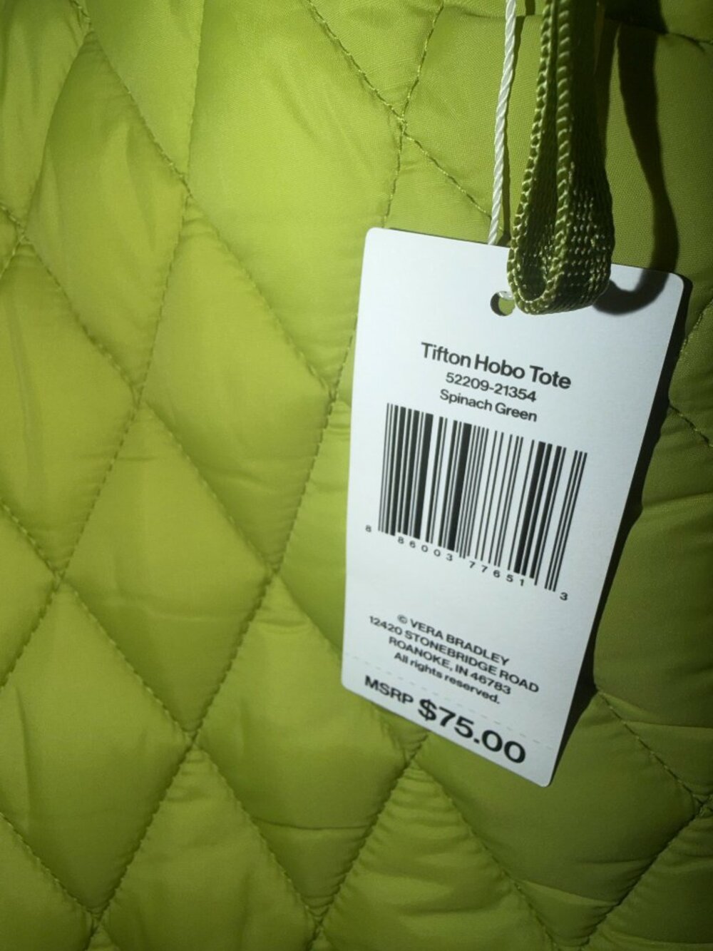 Vera Bradley NWT Tifton Hobo Tote in Spinach Green - Picture 3 of 5